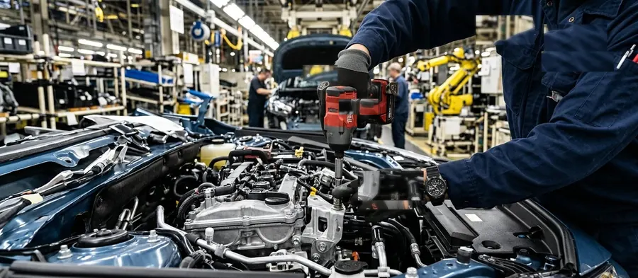寮付き求人の自動車製造・組立工場の作業風景
